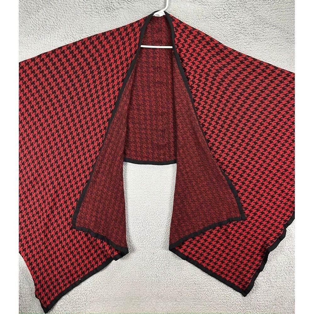 Bullocks Red Black Houndstooth Wool Blend Shawl Wrap Scarf Made in Italy Size M